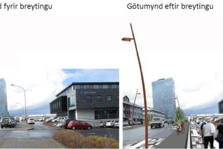 Götumynd fyrir (t.v.) og eftir breytingu.