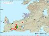 .The green stars show where the largest earthquakes were measured.