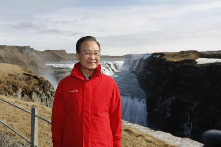 Wen Jiabao, forsætisráðherra Kína, við Gullfoss