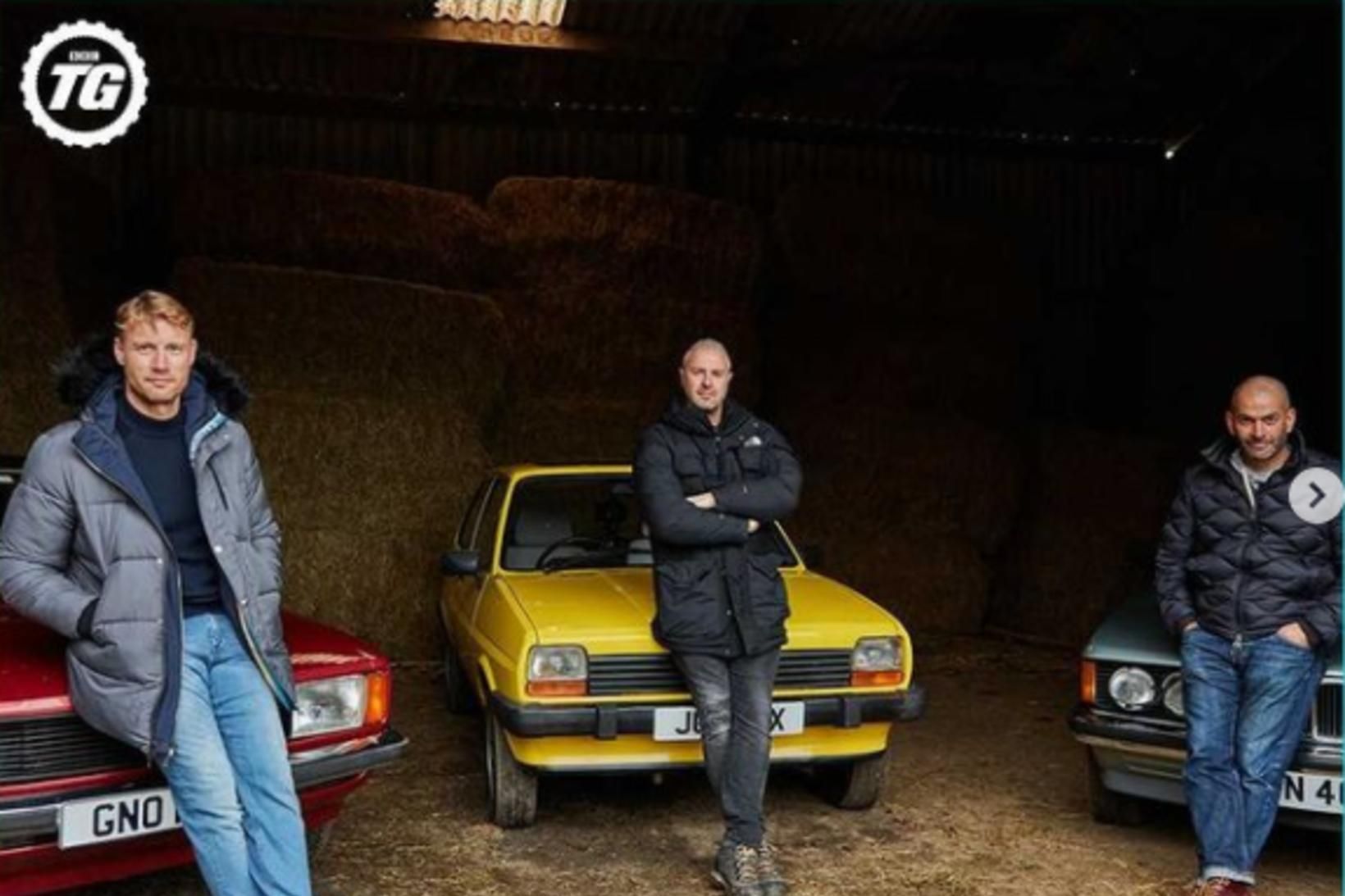 Þátta­stjórn­endur Top Gear, Freddi­e Flin­toff, Paddy McGu­in­nes og Chris Har­ris