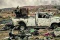 Sviðin jörð Eyðilegging blasir við í bænum Baghouz eftir að síðasta vígi Ríkis íslams féll þar um helgina.