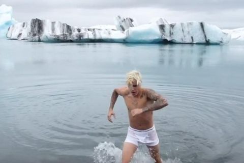 Justin Bieber getting cold in the Jökulsárlón lagoon.