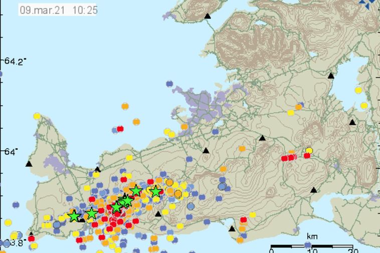 The most likely location of a potential explosion: near Fagradalsfjall