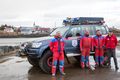 Björgun Þórir Indriðason, Pétur Guðmundsson, Erlendur B. Magnússon og Einar G. Pálsson við bíl sveitarinnar. Um 40 félagar eru skráðr í sveitina.
