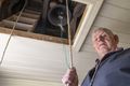 Reynivallakirkja Hreiðar Grímsson hringjari í kirkjuturninum.